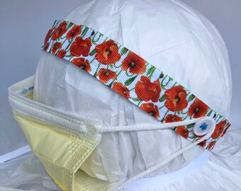 button headband for face masks- ear saver for face masks- nurse headband- Non Slip headband- face mask headband- red poppy headband