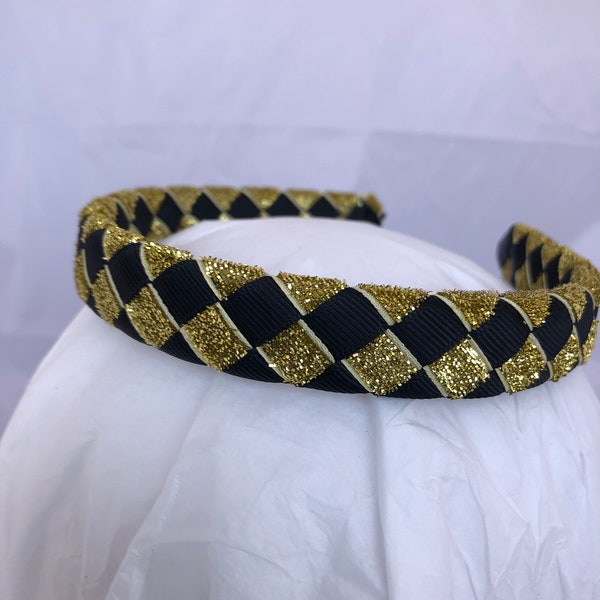 Wide Headband- black and gold headband- headband for women- headbands for girls- football headband- school uniform headband