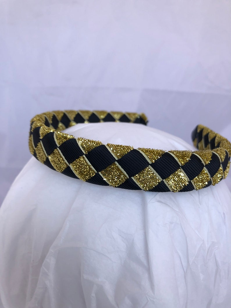 Wide Headband black and gold headband headband for women headbands for girls football headband school uniform headband image 1