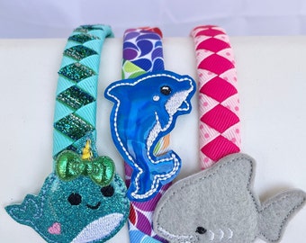 dolphin Headband- headbands for girls- narwhal headband- shark headband- whale fish manatee- rainbow ocean beach women