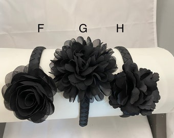 black flower headband- headbands for girls- headband for women- black wedding- funeral headband