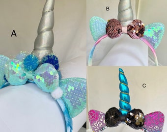 Unicorn horn- unicorn horn headband- rainbow headband- headbands for girls- headband for women- sequin unicorn- rainbow unicorn horn