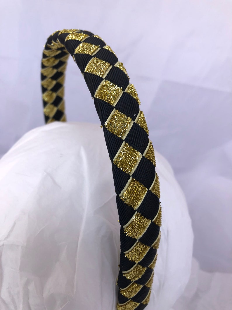 Wide Headband black and gold headband headband for women headbands for girls football headband school uniform headband image 6