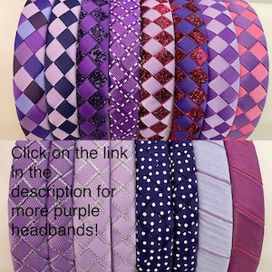 May include: Assortment of purple and pink headbands with various patterns, including checkered, polka dot, and striped designs.  Click on the link in the description for more purple headbands!