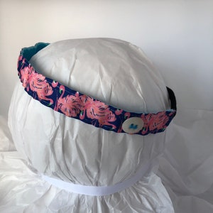 Button headband Mask headband nurse headband Non Slip headband headbands with buttons for masks stretch flamingo headband women girls Navy Blue