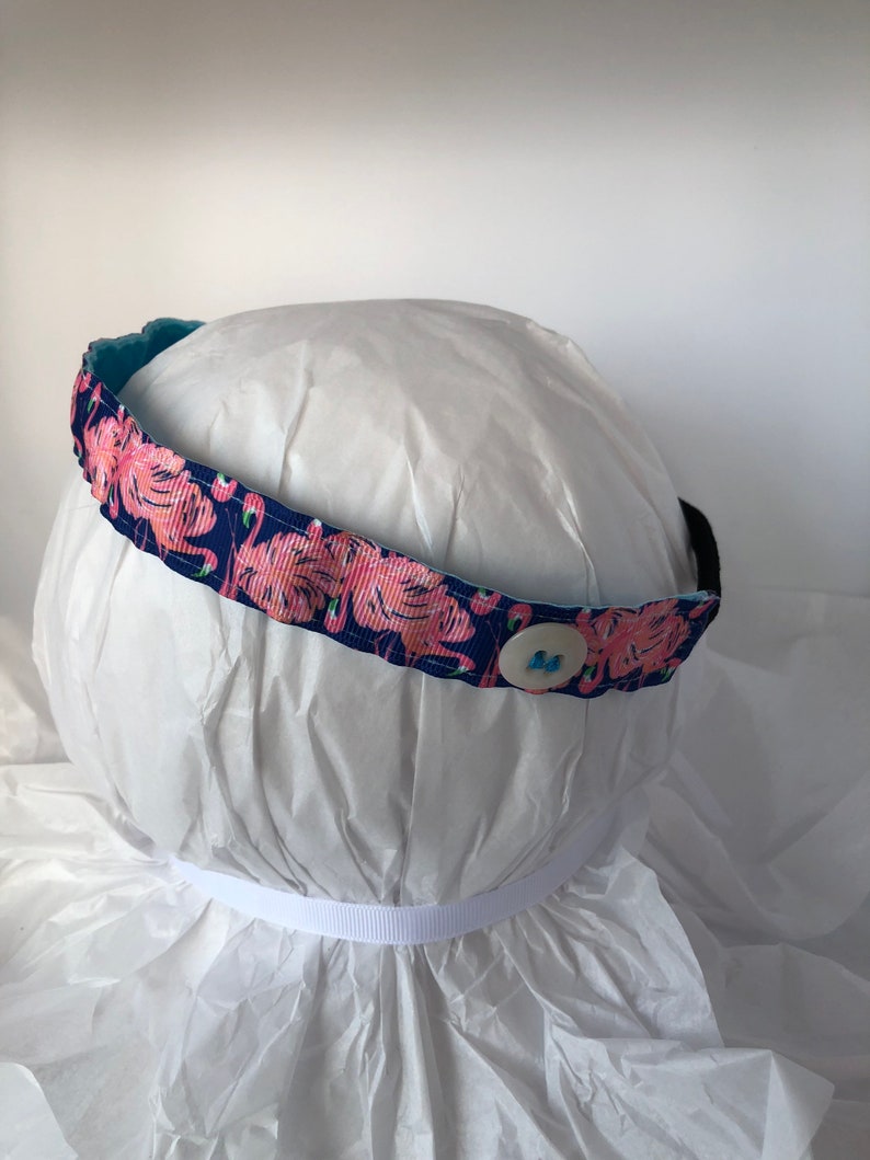 Button headband Mask headband nurse headband Non Slip headband headbands with buttons for masks stretch flamingo headband women girls Navy Blue