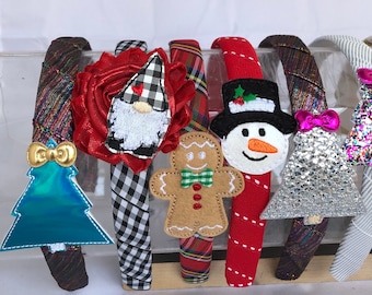 Christmas headband- Plaid headband- santa headband- headband for women- headbands for girls- gnome tree gingerbread reindeer