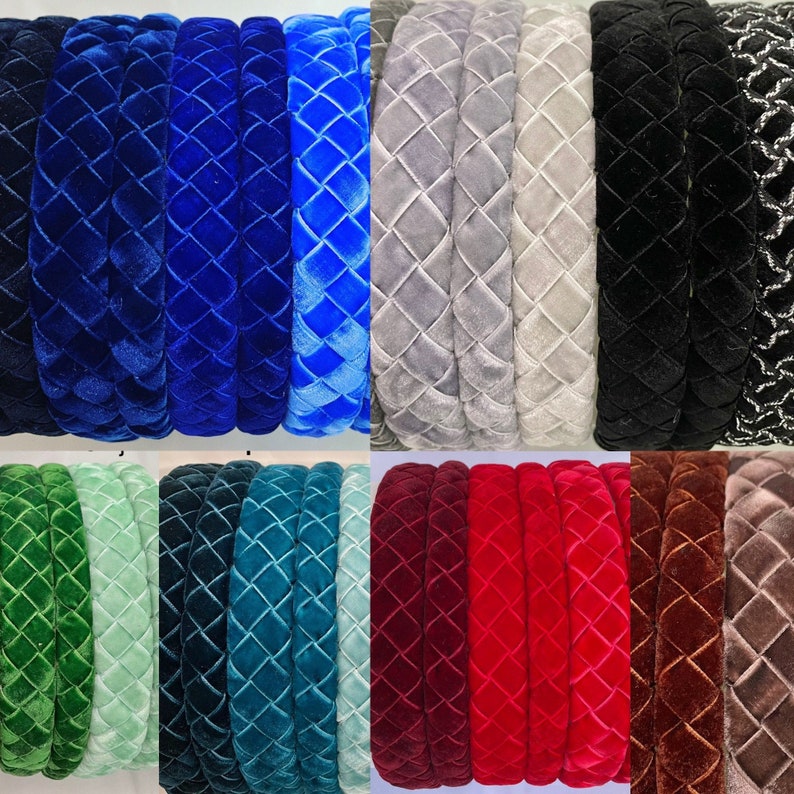 May include: Assortment of braided velvet steering wheel covers in various colors, including blue, gray, black, green, teal, red, brown, and beige.