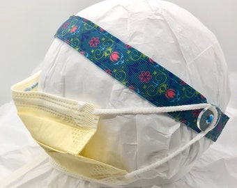 Button headband- Mask headband- nurse headband- Non Slip headband- headbands with buttons for masks- face mask headband- teal flowers