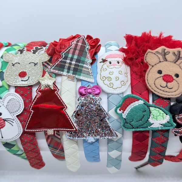 Christmas Headband- headbands for girls- headband for women- buffalo plaid- Red truck-snowman globe- Santa tree gnome gingerbread