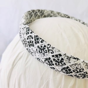 headband for women- headband for girls- wide Headband women- wedding flower girl funeral- formal headband- black damask headband