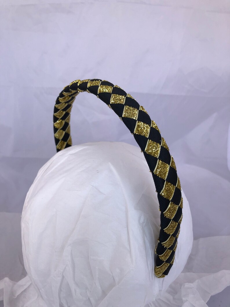 Wide Headband black and gold headband headband for women headbands for girls football headband school uniform headband image 4