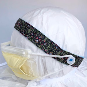 button headband for face masks- ear saver for face masks- nurse headband- Non Slip headband- face mask headband- black flower headband
