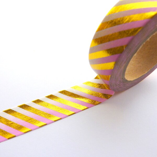 Gouden strepen op roze Ombre folie Washi Tape 15 mm x 10 m