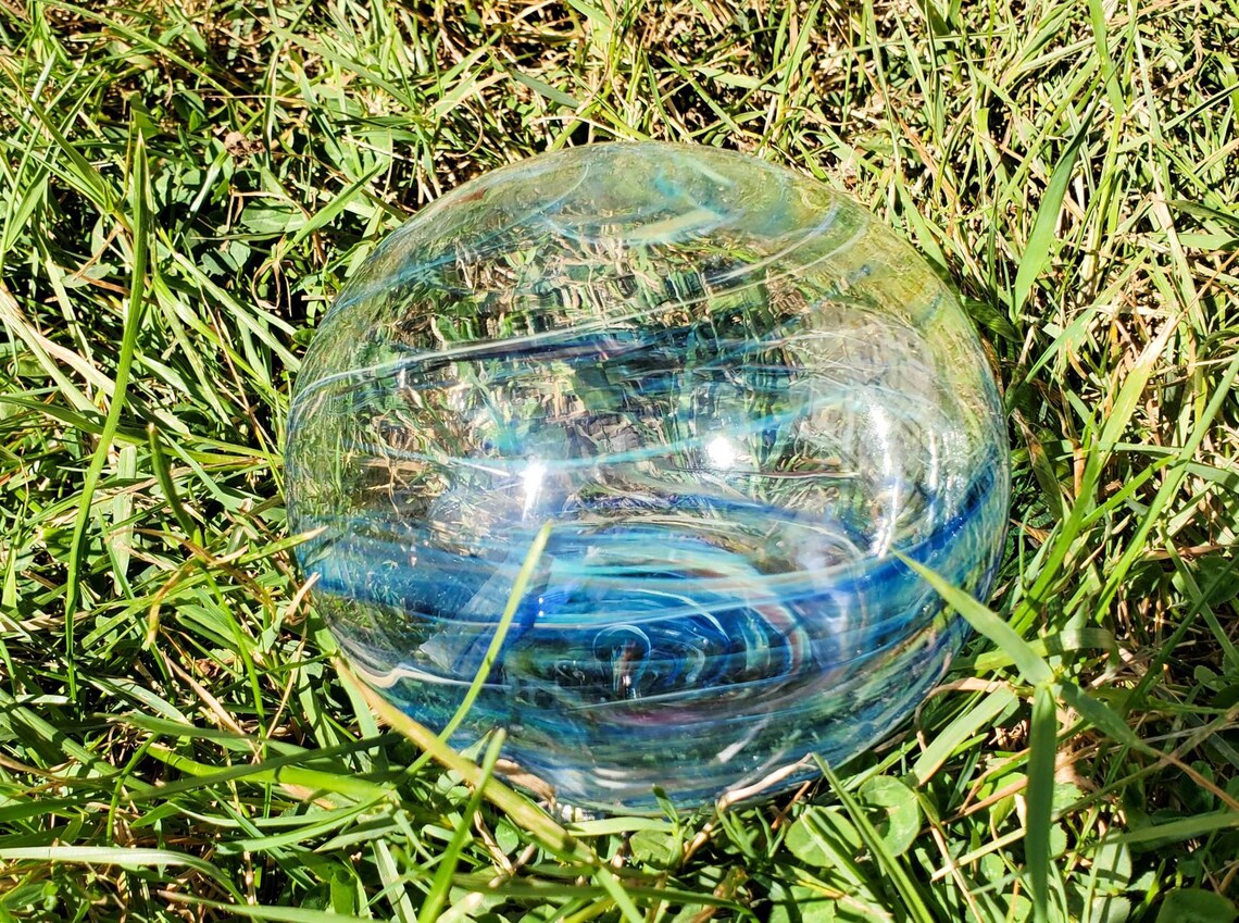 Glass Garden Orbs Blue Marble Etsy
