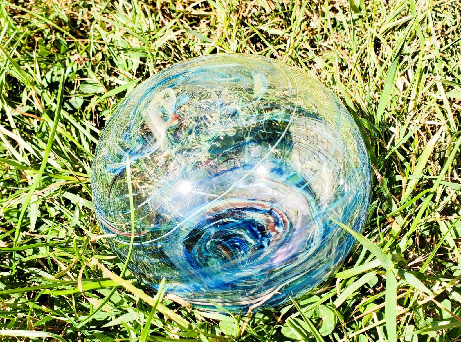 Glass Garden Orbs Blue Marble Etsy
