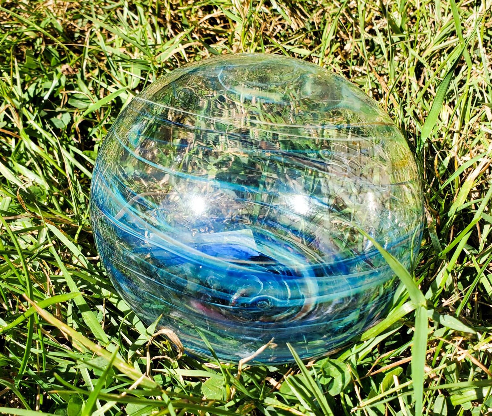 Glass Garden Orbs Blue Marble Etsy