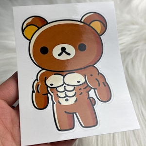 Adesivo Buff Kuma para laptop, garrafas, bicicletas, janelas, mala, caderno, meme, adesivo, kawaii, fofo, urso, decalque, Rilakkuma