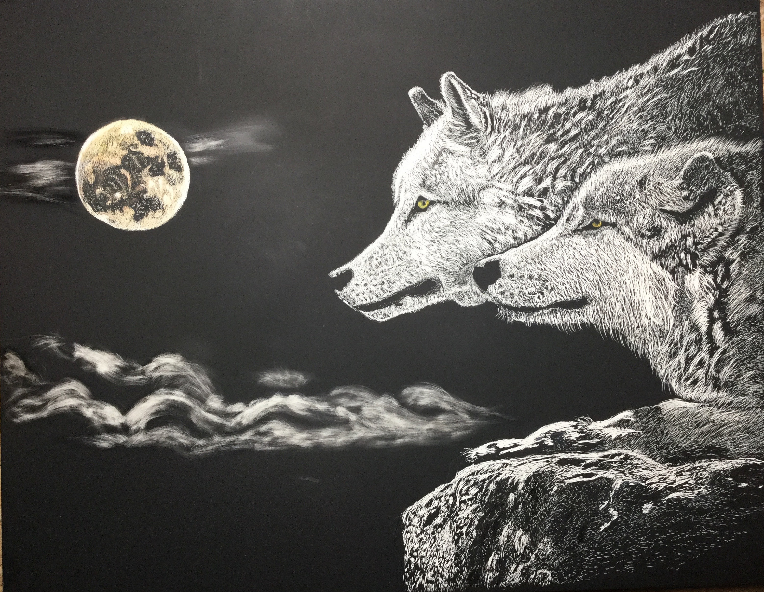 Scratchboard Art lunar Lovers Etsy