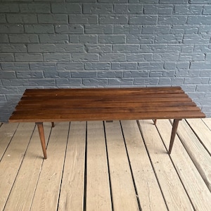 Vintage Walnut Wood Slat Coffee Table Mid Century Modern