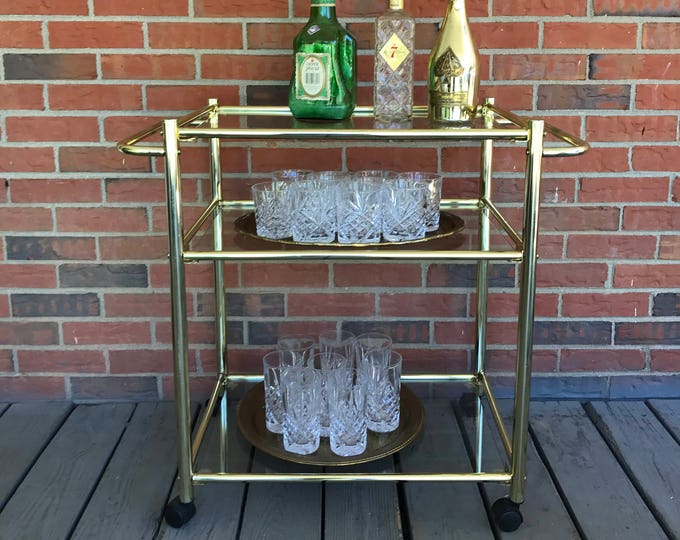 Vintage Rolling Metal Bar Cart Brass and Glass 3 Tiers Mid Century Modern Hollywood Regency Etsy