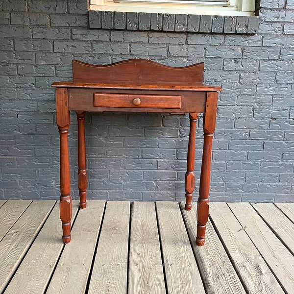 Vintage Antique Small Wood Desk Side Table One Drawer Turned Legs
