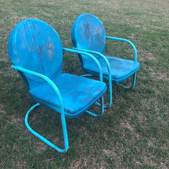 Vintage Set Of 2 Metal Motel Arm Chairs Mid Century Lawn Etsy