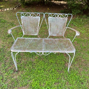Vintage Wrought Iron and Mesh Bench