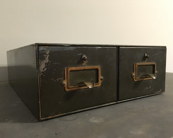 Vintage Yawman & Erbe Card File Two Drawer Metal Cabinet Industrial