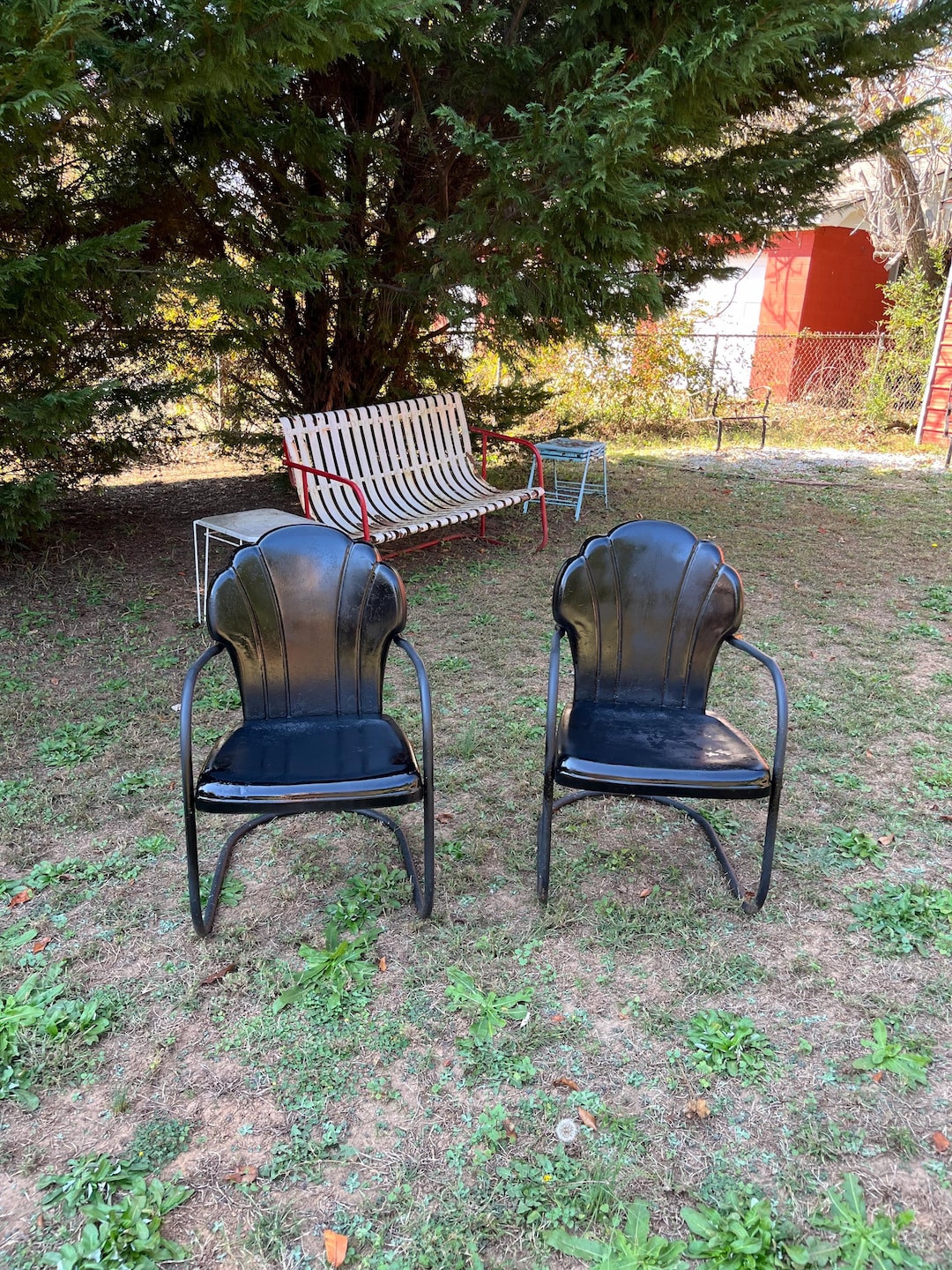 Vintage Set of Two Shellback Metal Motel Chairs Cantilevered Black ...