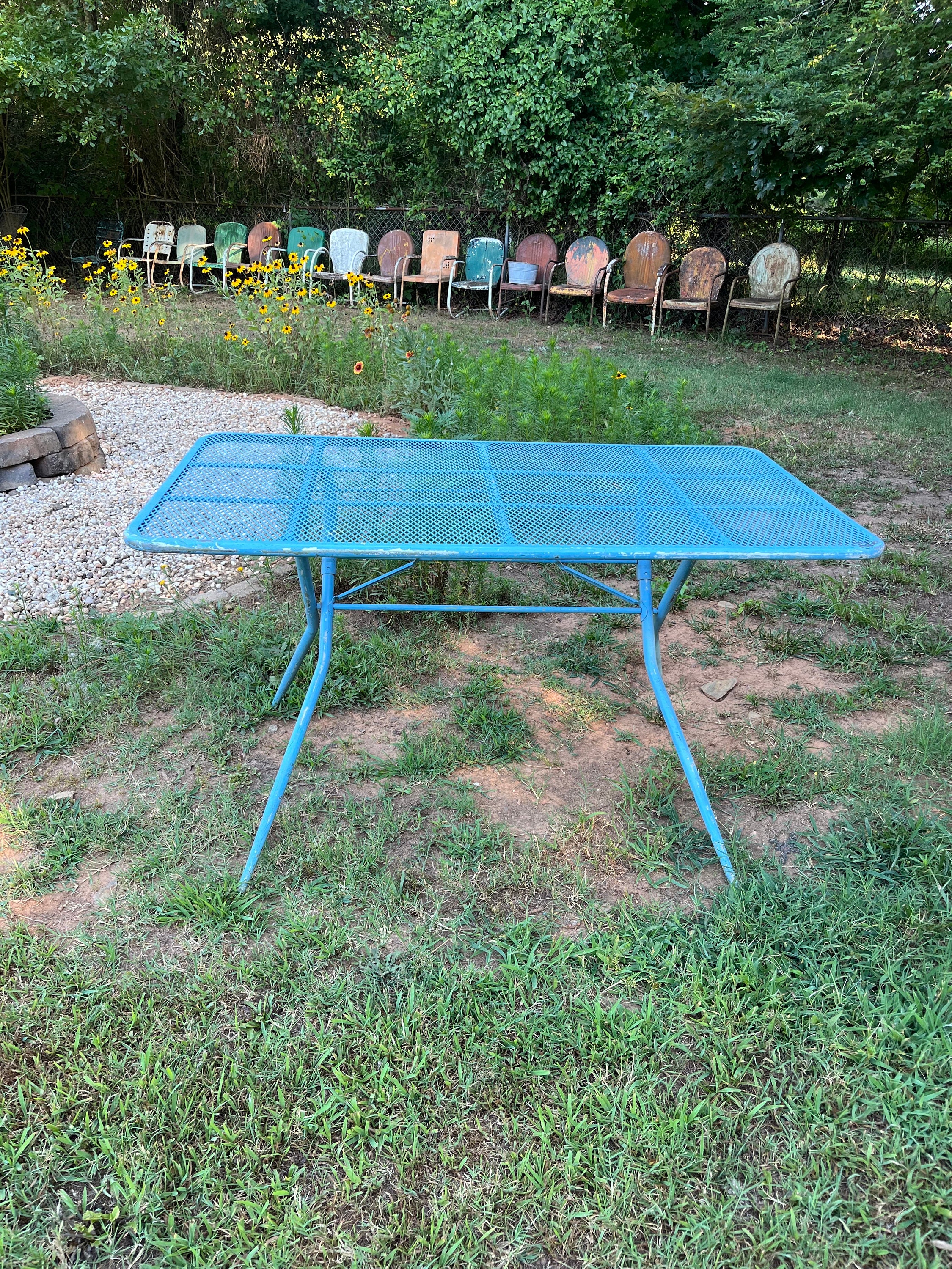 Painted Blue Wrought Iron Patio Furniture