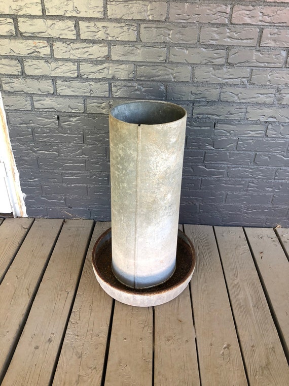 Vintage Galvanized Hanging Metal Chicken Feeder Industrial Etsy