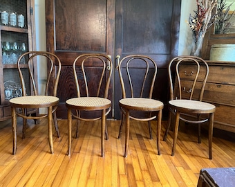 Vintage Set of FourThonet Bentwood and Cane No 18 Cafe Chairs made in Romania