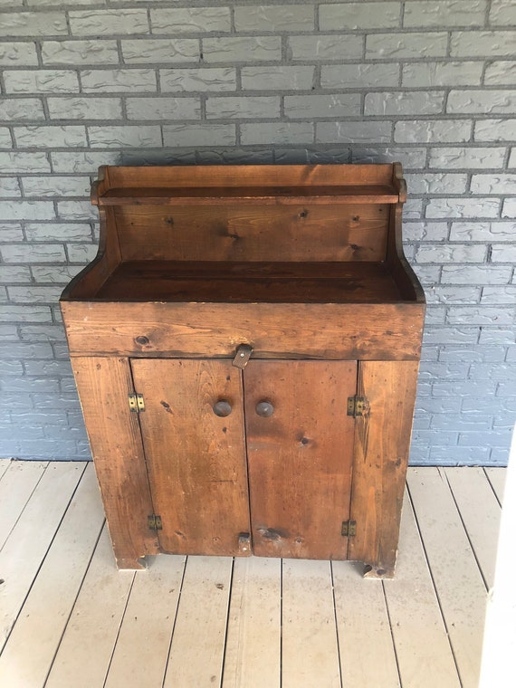 Vintage Early Primitive Dry Sink Rustic Pine Wood