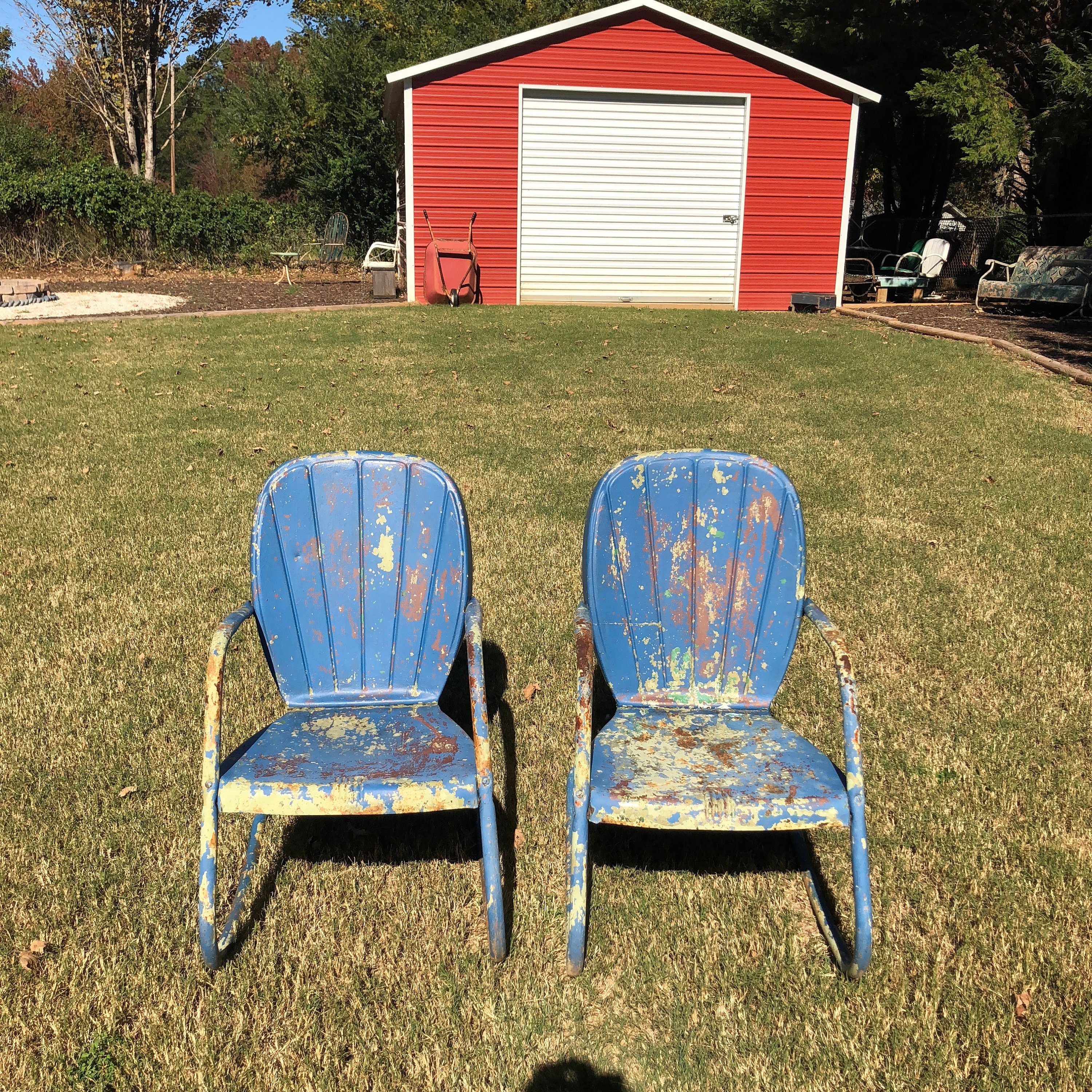 Vintage Pair Of 2 Metal Patio Rocking Chairs Motel Chairs Etsy