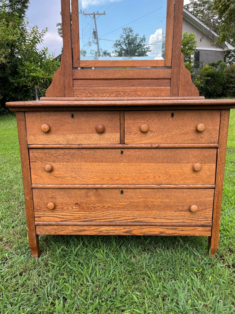 Antique Vintage Oak Farmhouse Washstand Dresser With Mirror and 4 ...