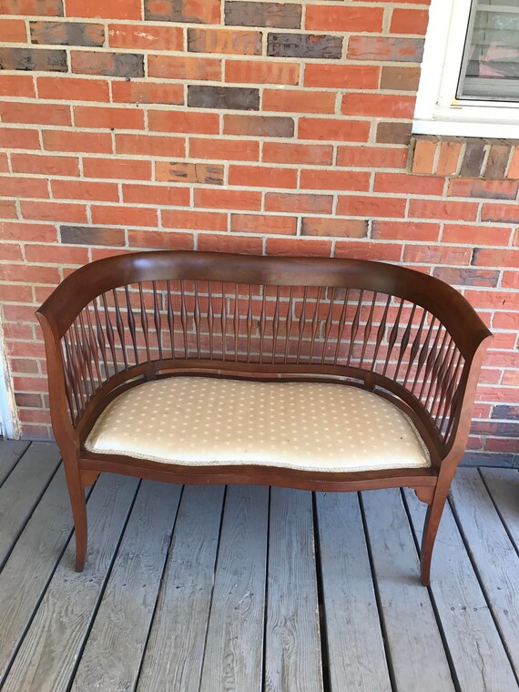 Antique French Settee Loveseat Spindle Wood Back Off White Etsy
