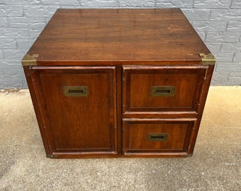 Vintage Hekman Campaign Style Side Table, Nightstand Cabinet