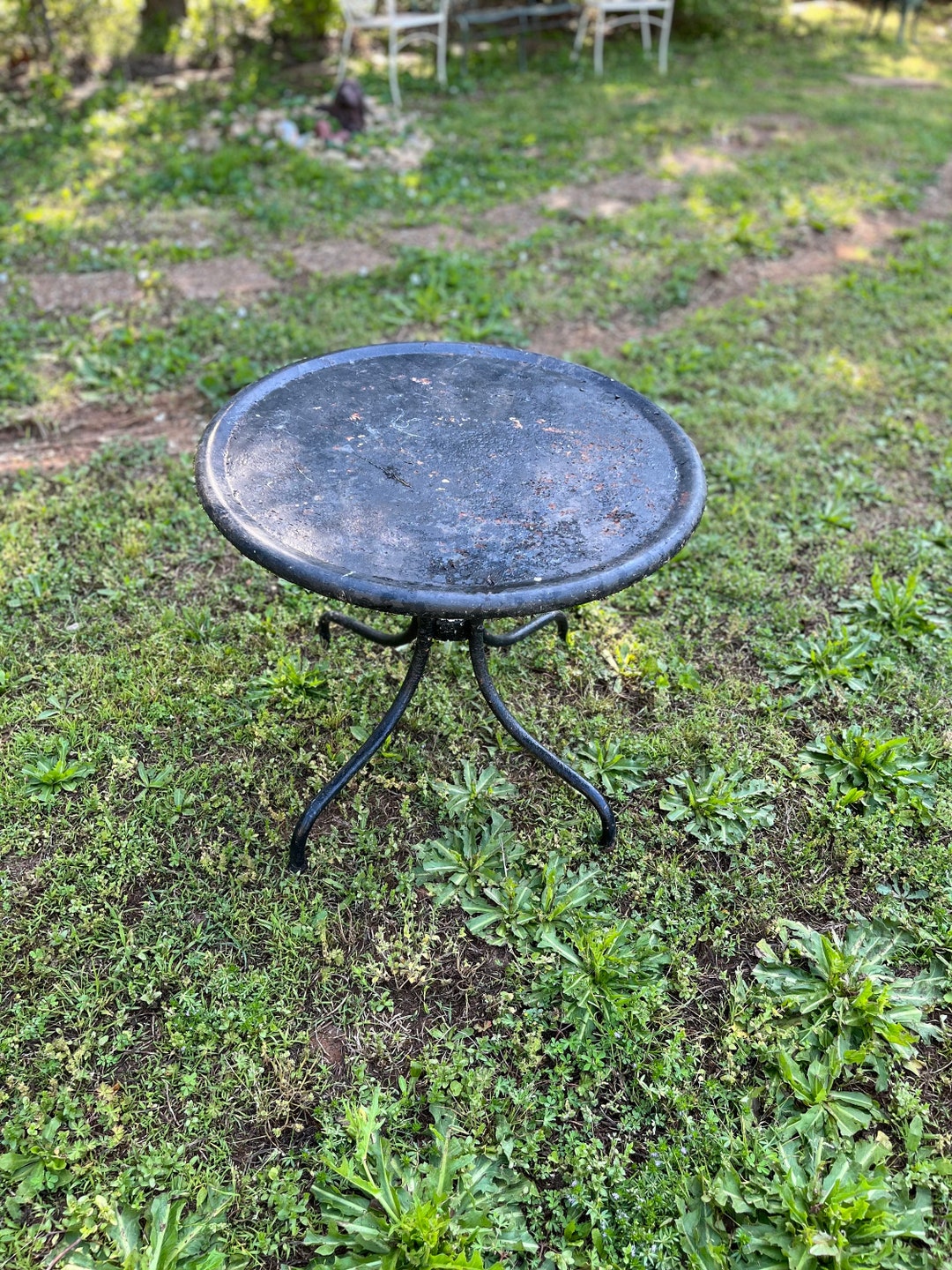 Vintage Round Metal Patio Table With Patina Etsy