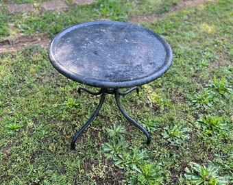 Vintage Round Metal Patio Table with Patina