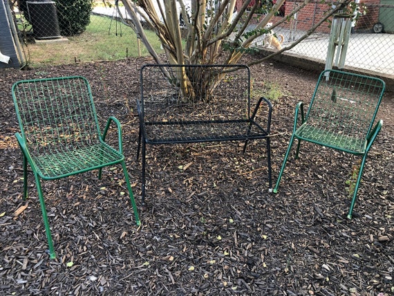 Vintage 3 Piece Emu Rio Style Metal Patio Set Bench And Two Etsy