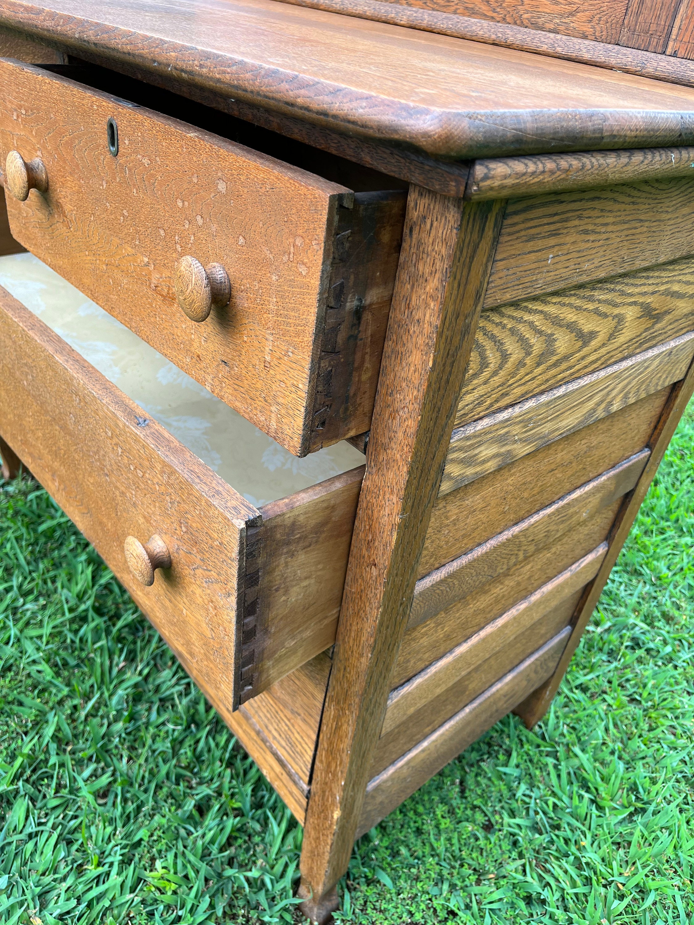 Antique Vintage Oak Farmhouse Washstand Dresser With Mirror and 4 ...