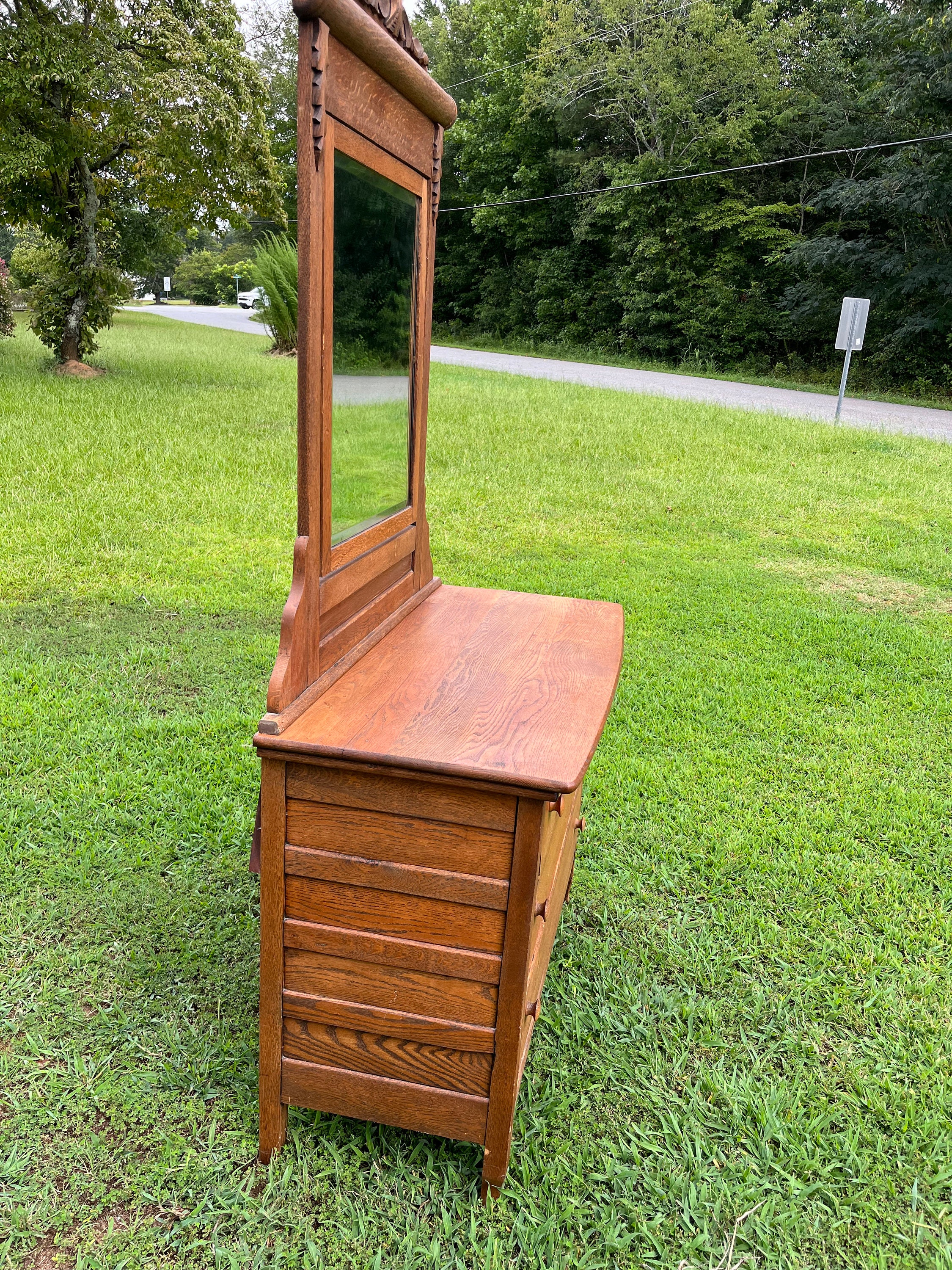 Antique Vintage Oak Farmhouse Washstand Dresser With Mirror and 4 ...