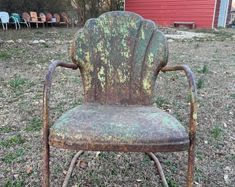 Vintage Weathered Metal Motel Patio Shellback Chair Rustic