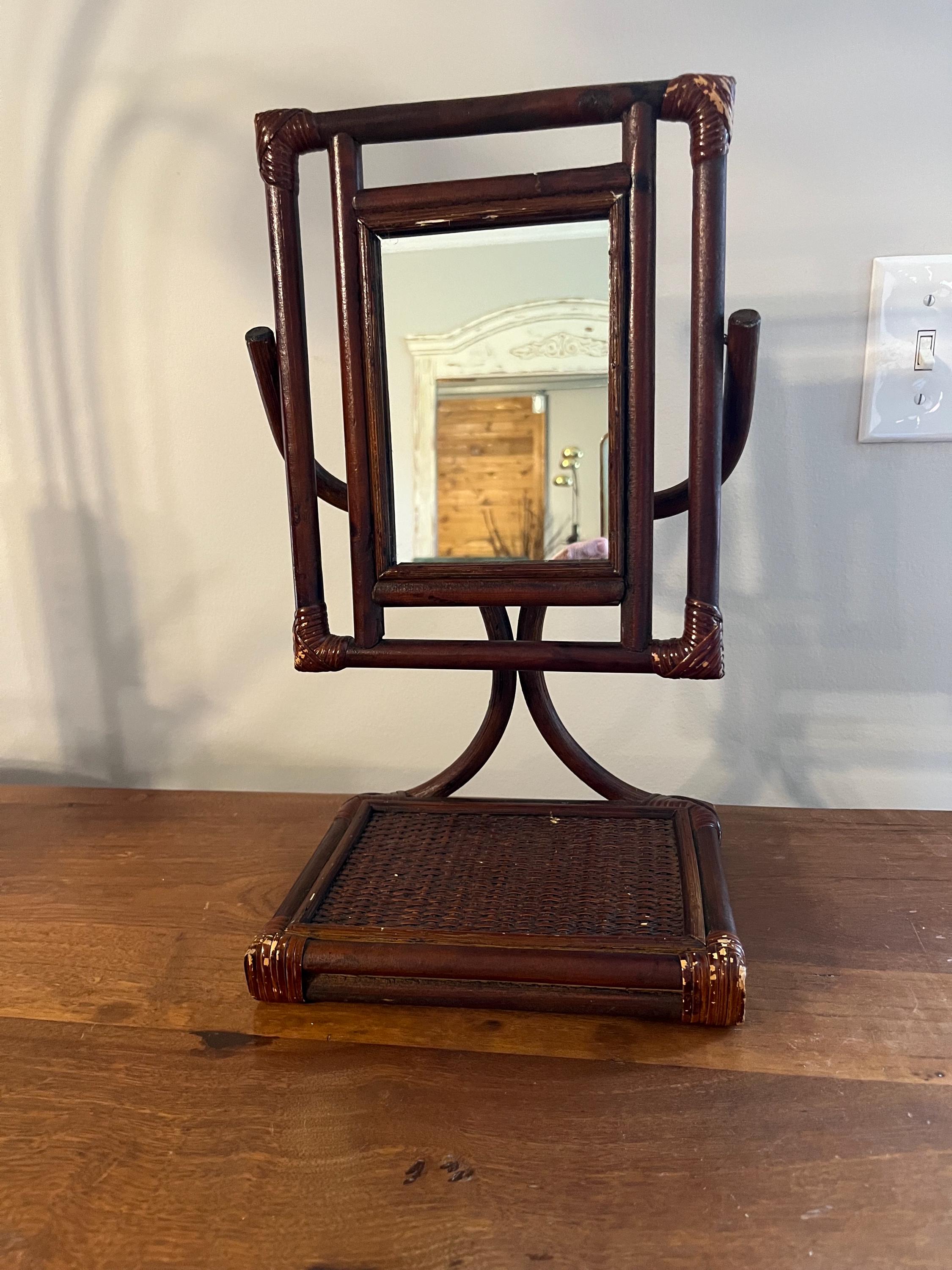Vintage Small Rattan Mirror - Etsy