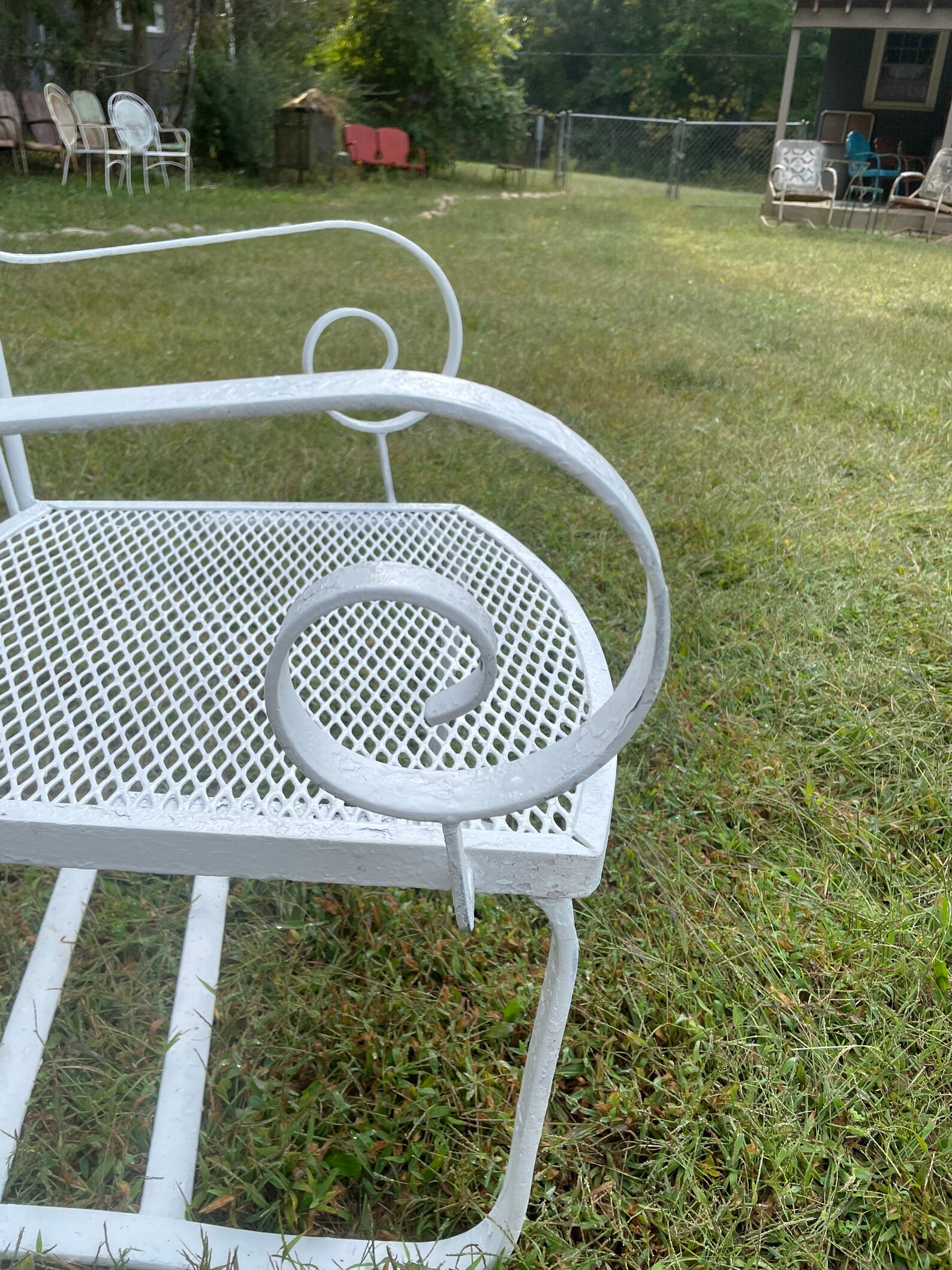 Vintage Patio Wrought Iron Bouncer Chair Cantilevered White Etsy