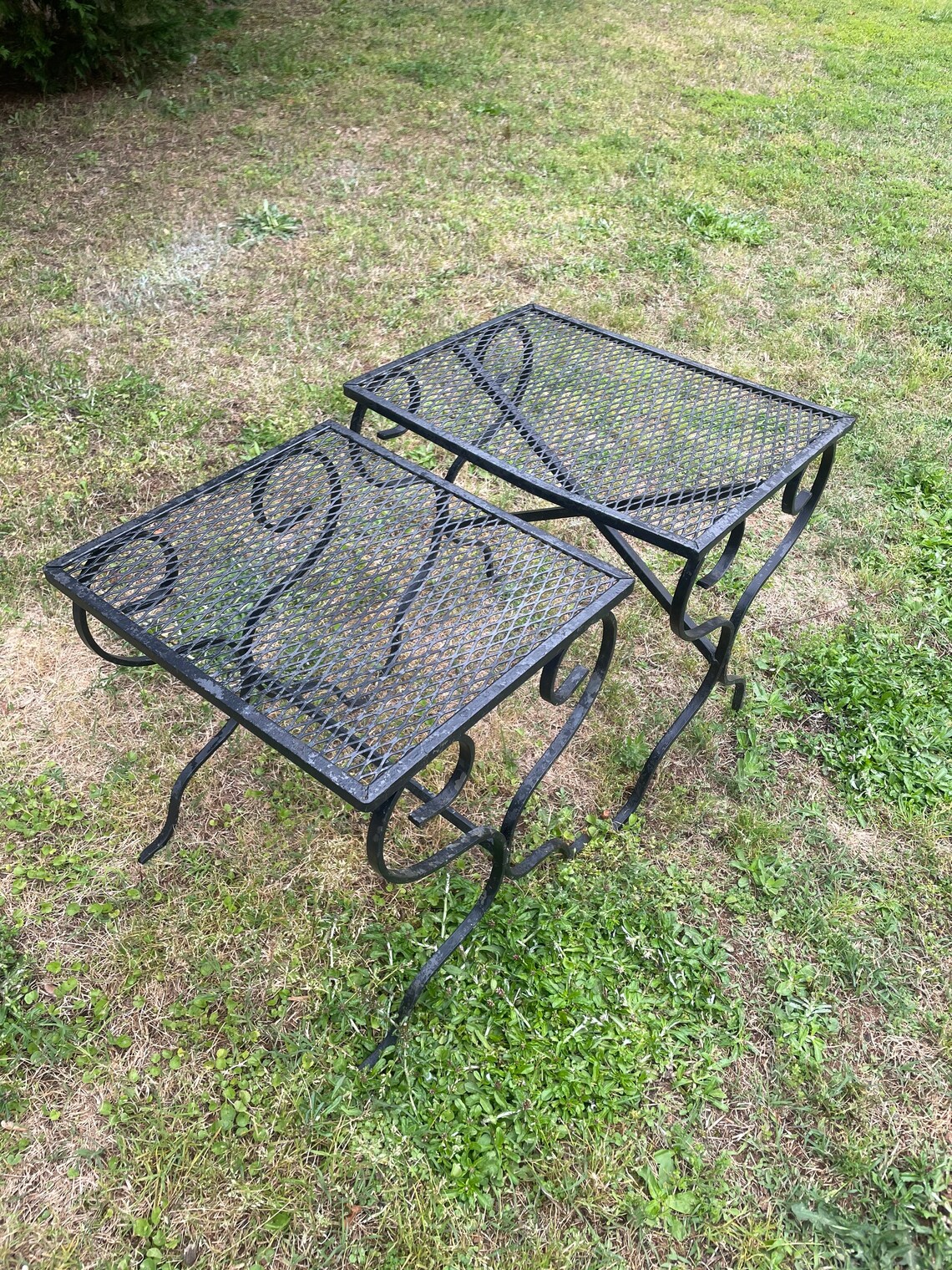 Vintage Set of 2 Salterini Wrought Iron Patio Side Tables Mid Etsy