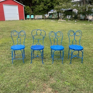 Vintage Set of 4 Ice Cream Parlor Bistro Chairs Painted Blue