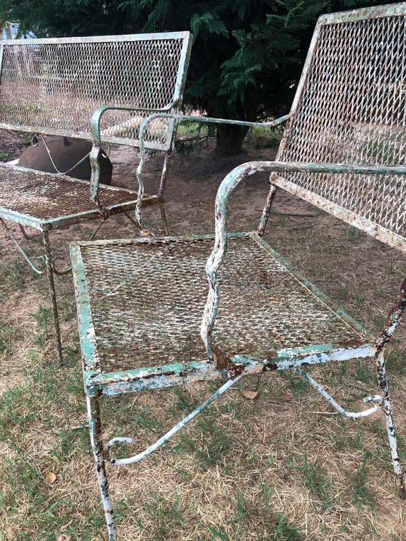 Vintage Two Piece Patio Set Wrought Iron Mesh Metal Settee And - Vintage Wire Mesh Patio Furniture Vintage Two Piece Patio Set Wrought Iron Mesh Metal Settee And - Vintage Wire Mesh Patio Furniture