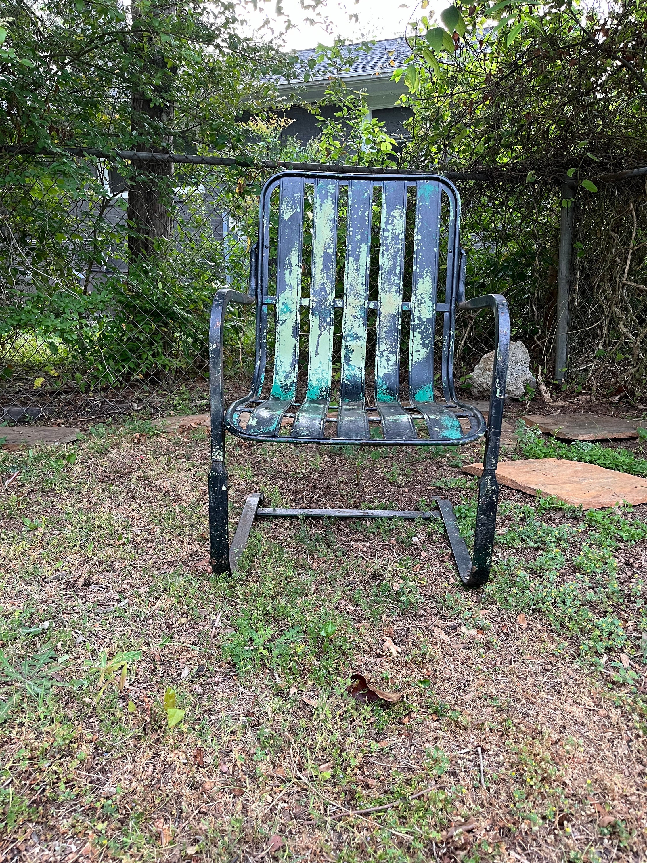 Vintage Steel Metal Cantilevered Bouncer Arm Chair Mid